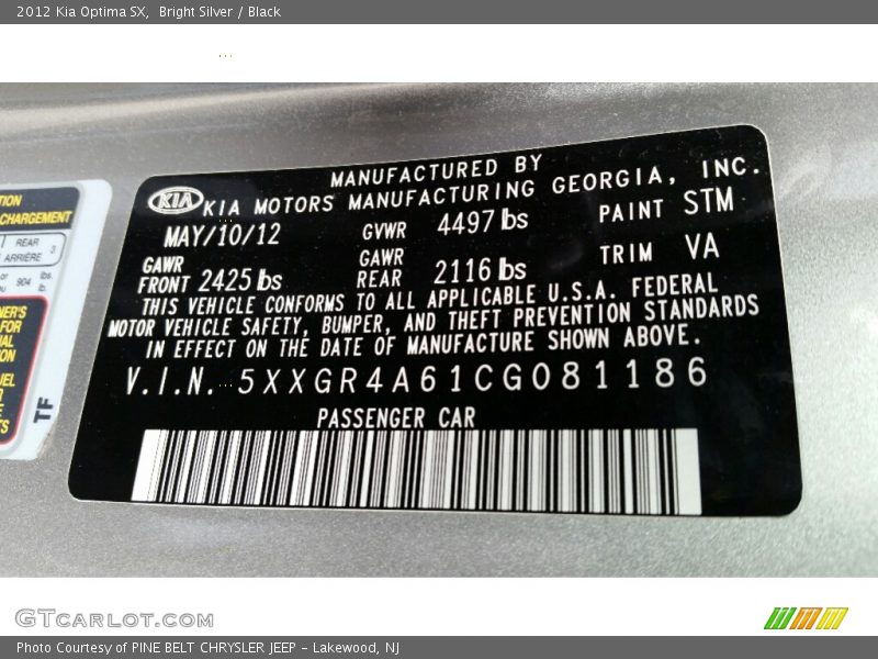 Bright Silver / Black 2012 Kia Optima SX