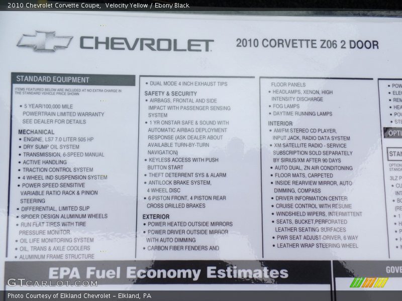 Velocity Yellow / Ebony Black 2010 Chevrolet Corvette Coupe