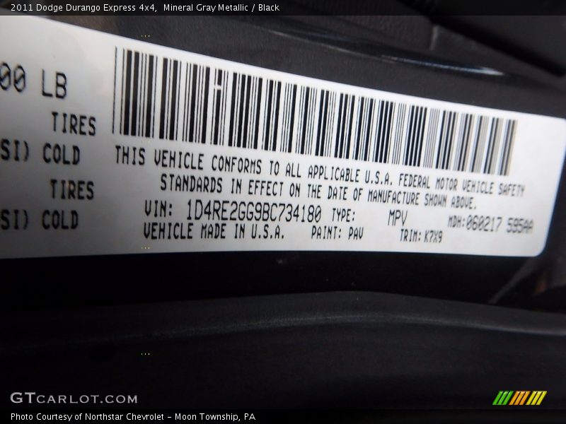 Mineral Gray Metallic / Black 2011 Dodge Durango Express 4x4