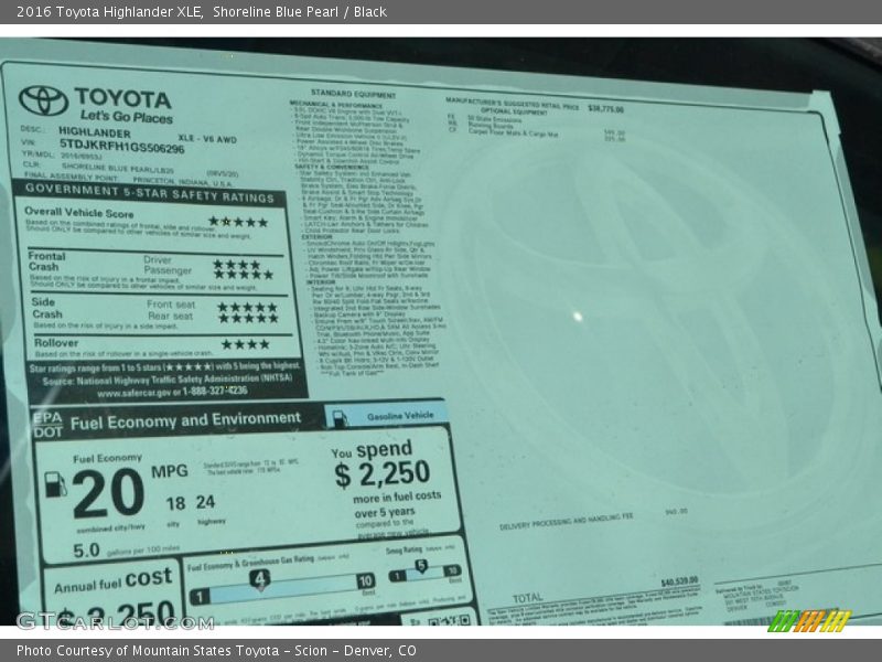 Shoreline Blue Pearl / Black 2016 Toyota Highlander XLE