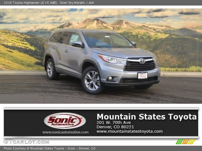 Silver Sky Metallic / Ash 2016 Toyota Highlander LE V6 AWD