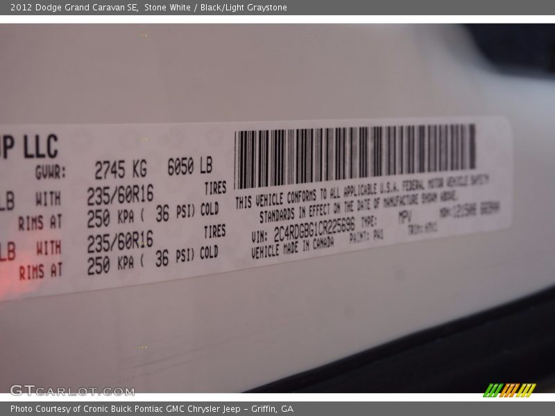 Stone White / Black/Light Graystone 2012 Dodge Grand Caravan SE