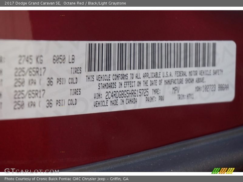 Octane Red / Black/Light Graystone 2017 Dodge Grand Caravan SE