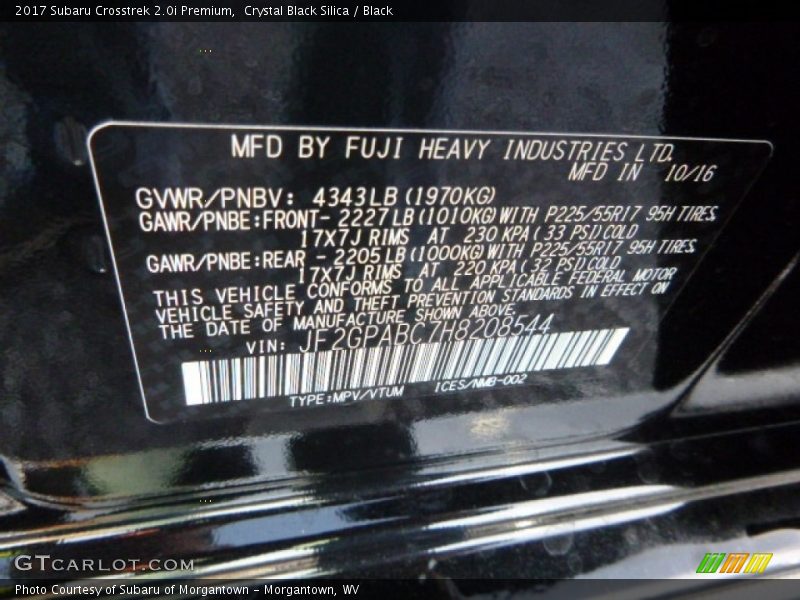 Crystal Black Silica / Black 2017 Subaru Crosstrek 2.0i Premium