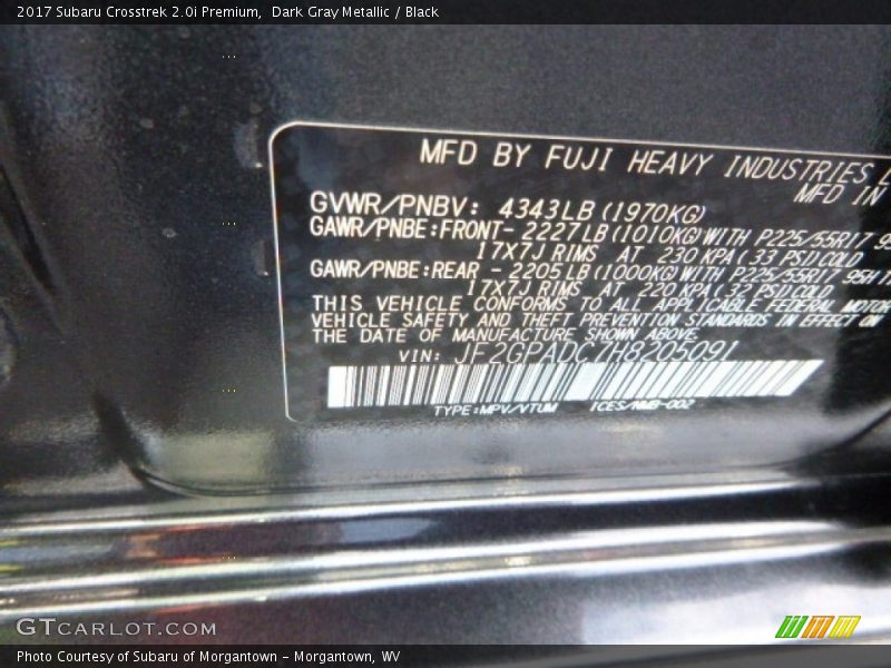 Dark Gray Metallic / Black 2017 Subaru Crosstrek 2.0i Premium