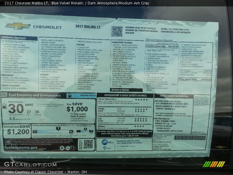 Blue Velvet Metallic / Dark Atmosphere/Medium Ash Gray 2017 Chevrolet Malibu LT