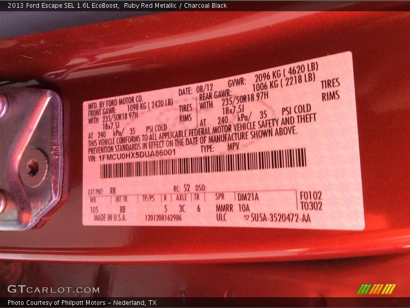 Ruby Red Metallic / Charcoal Black 2013 Ford Escape SEL 1.6L EcoBoost
