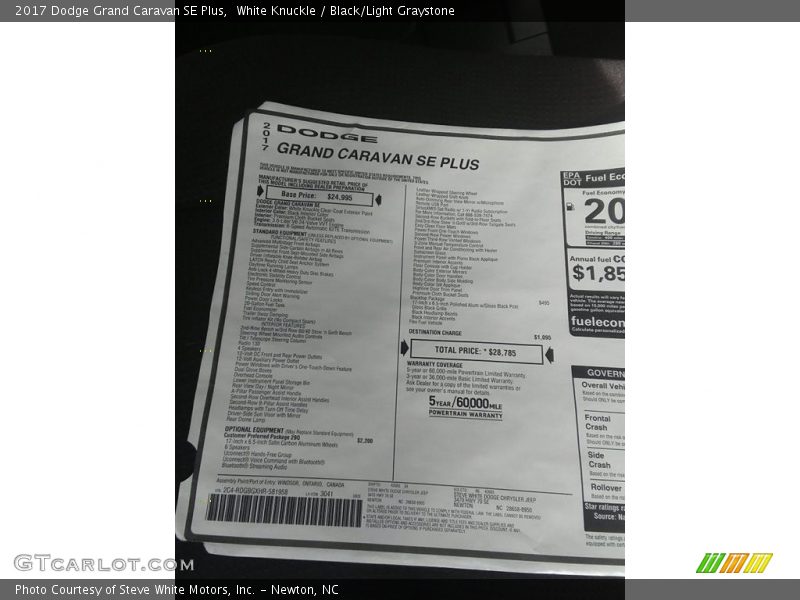  2017 Grand Caravan SE Plus Window Sticker