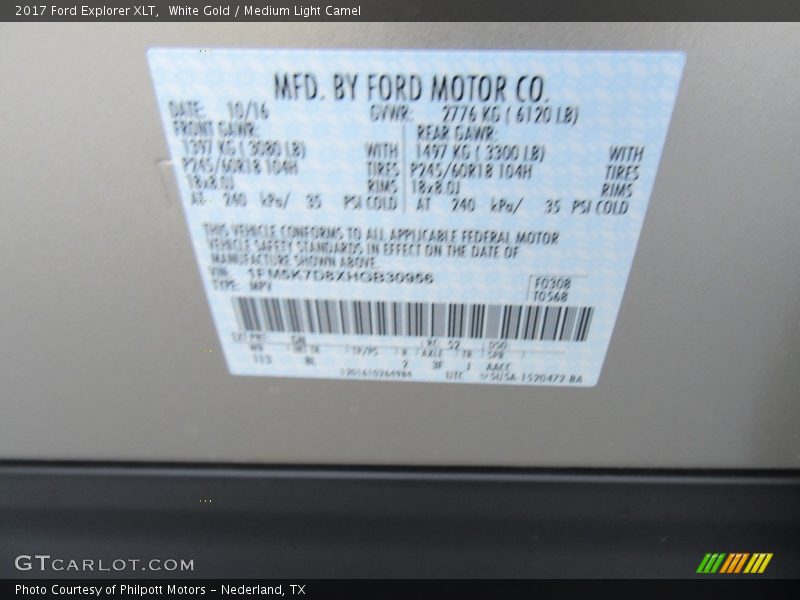 White Gold / Medium Light Camel 2017 Ford Explorer XLT