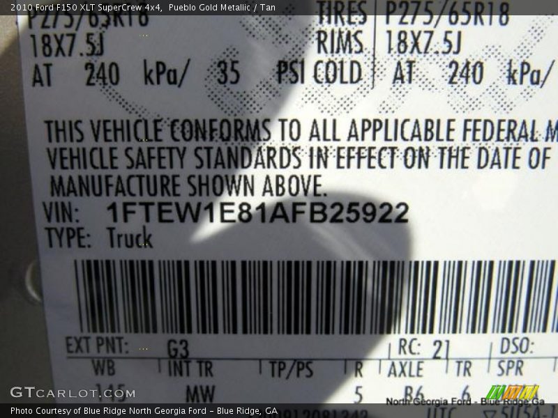 Pueblo Gold Metallic / Tan 2010 Ford F150 XLT SuperCrew 4x4