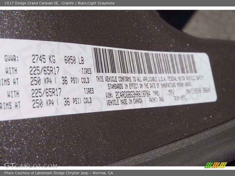 Granite / Black/Light Graystone 2017 Dodge Grand Caravan SE