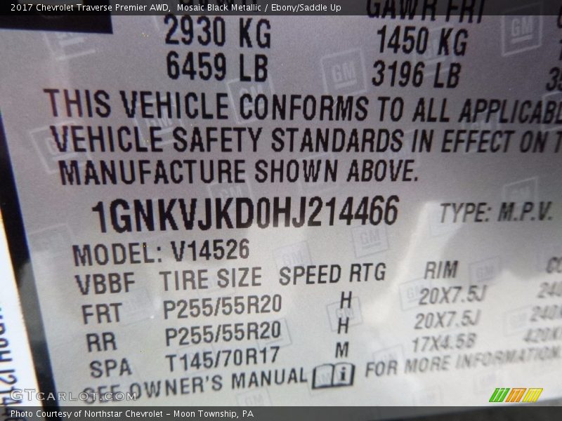 Mosaic Black Metallic / Ebony/Saddle Up 2017 Chevrolet Traverse Premier AWD