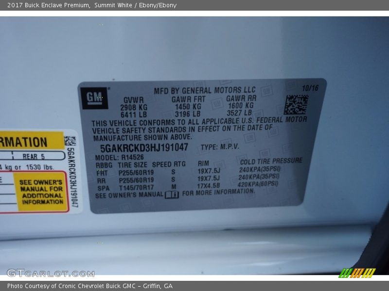 Summit White / Ebony/Ebony 2017 Buick Enclave Premium