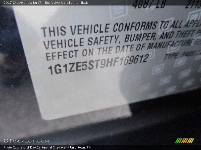 Blue Velvet Metallic / Jet Black 2017 Chevrolet Malibu LT