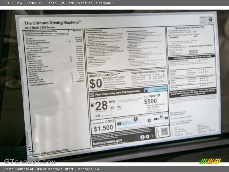Jet Black / Venetian Beige/Black 2017 BMW 3 Series 320i Sedan