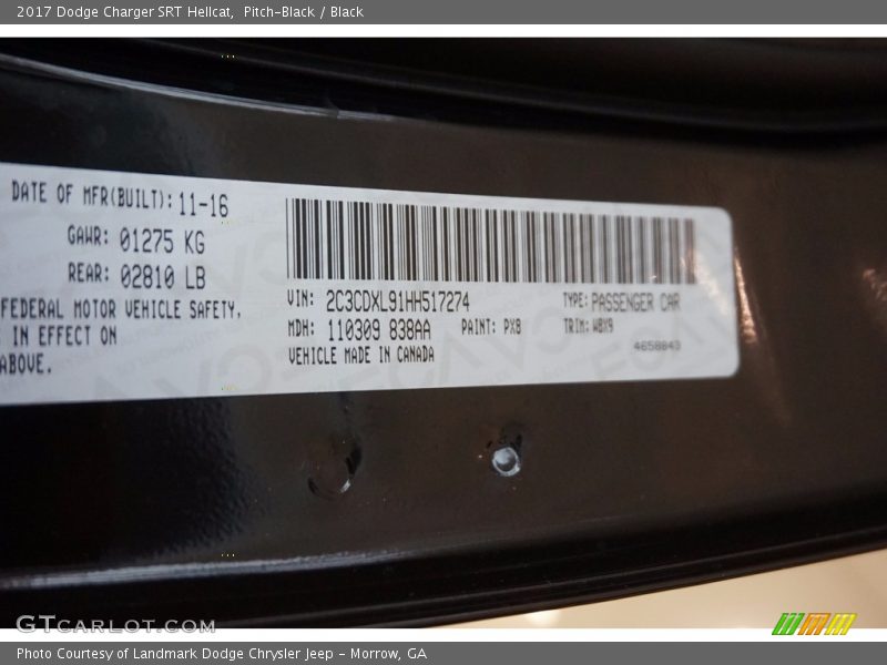 2017 Charger SRT Hellcat Pitch-Black Color Code PX8