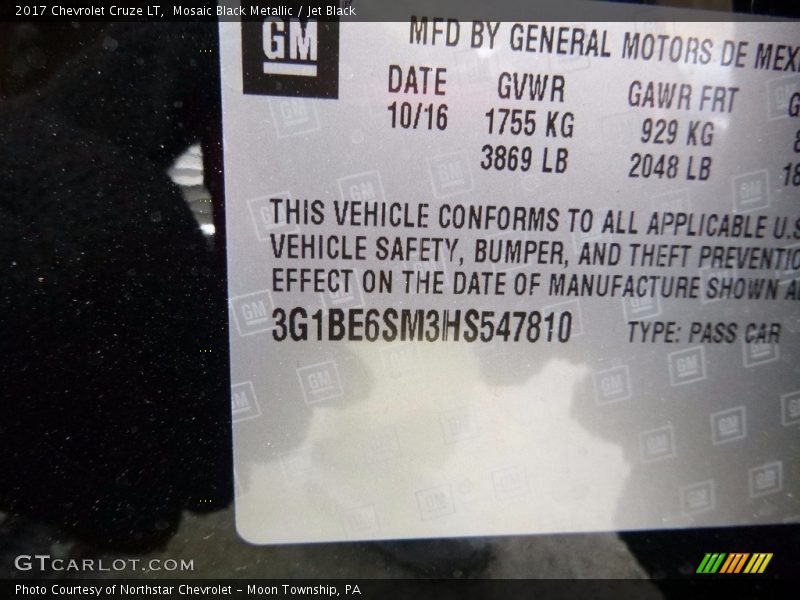 Mosaic Black Metallic / Jet Black 2017 Chevrolet Cruze LT