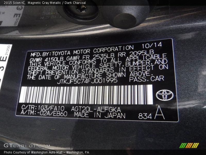 Magnetic Gray Metallic / Dark Charcoal 2015 Scion tC