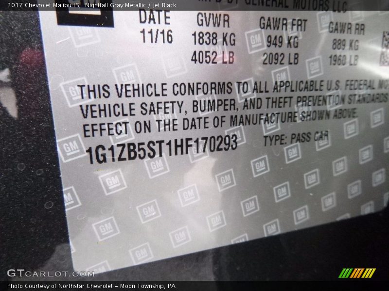 Nightfall Gray Metallic / Jet Black 2017 Chevrolet Malibu LS