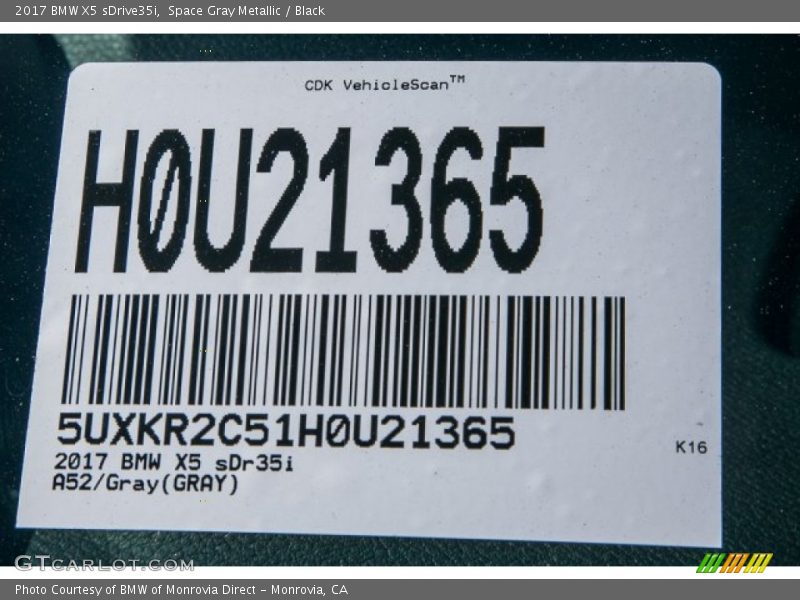 Space Gray Metallic / Black 2017 BMW X5 sDrive35i