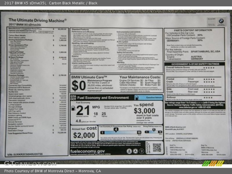 Carbon Black Metallic / Black 2017 BMW X5 sDrive35i