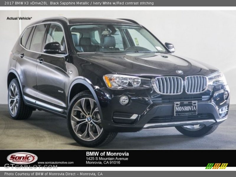 Black Sapphire Metallic / Ivory White w/Red contrast stitching 2017 BMW X3 xDrive28i