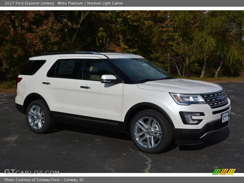 White Platinum / Medium Light Camel 2017 Ford Explorer Limited