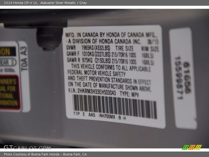 Alabaster Silver Metallic / Gray 2014 Honda CR-V LX