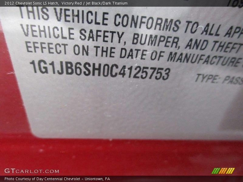 Victory Red / Jet Black/Dark Titanium 2012 Chevrolet Sonic LS Hatch