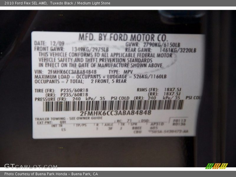 Tuxedo Black / Medium Light Stone 2010 Ford Flex SEL AWD