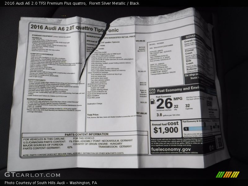 Florett Silver Metallic / Black 2016 Audi A6 2.0 TFSI Premium Plus quattro