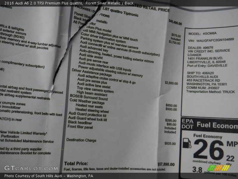 Florett Silver Metallic / Black 2016 Audi A6 2.0 TFSI Premium Plus quattro