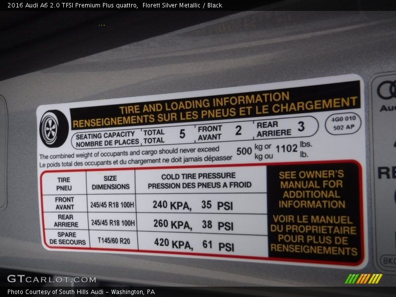 Florett Silver Metallic / Black 2016 Audi A6 2.0 TFSI Premium Plus quattro