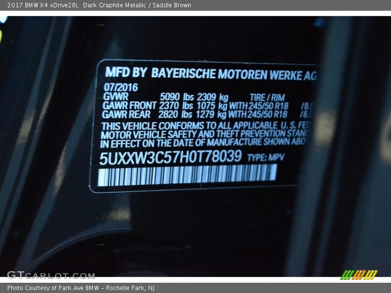 Dark Graphite Metallic / Saddle Brown 2017 BMW X4 xDrive28i