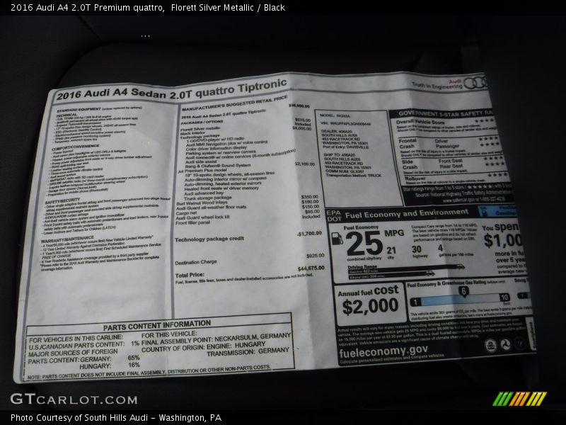 Florett Silver Metallic / Black 2016 Audi A4 2.0T Premium quattro
