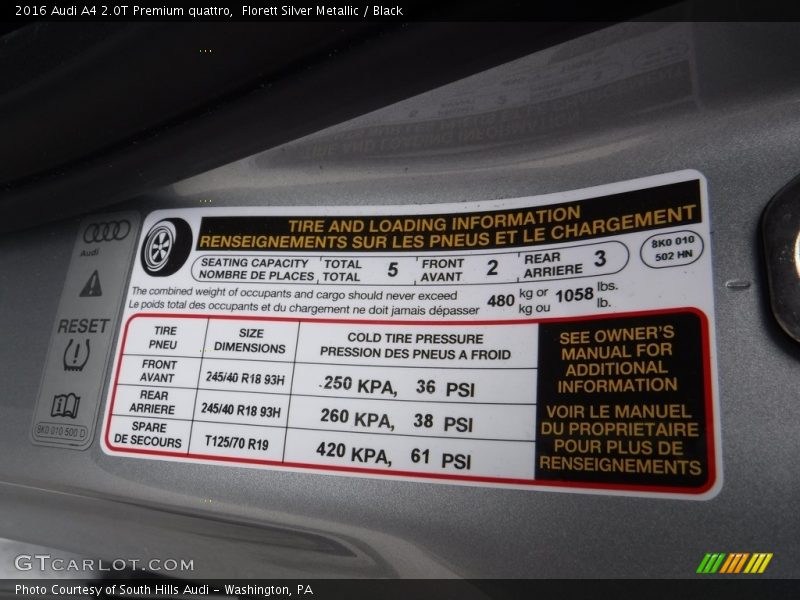 Florett Silver Metallic / Black 2016 Audi A4 2.0T Premium quattro