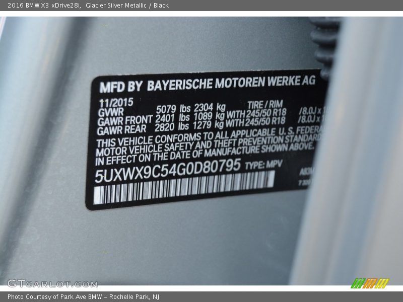 Glacier Silver Metallic / Black 2016 BMW X3 xDrive28i