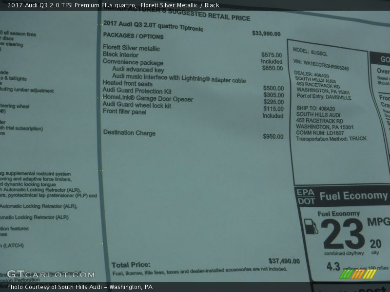 Info Tag of 2017 Q3 2.0 TFSI Premium Plus quattro