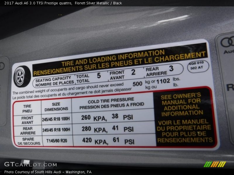 Florett Silver Metallic / Black 2017 Audi A6 3.0 TFSI Prestige quattro