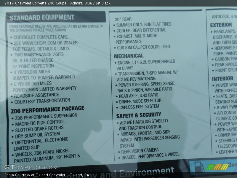  2017 Corvette Z06 Coupe Window Sticker