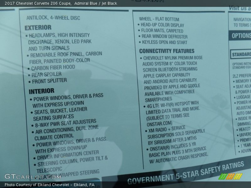  2017 Corvette Z06 Coupe Window Sticker