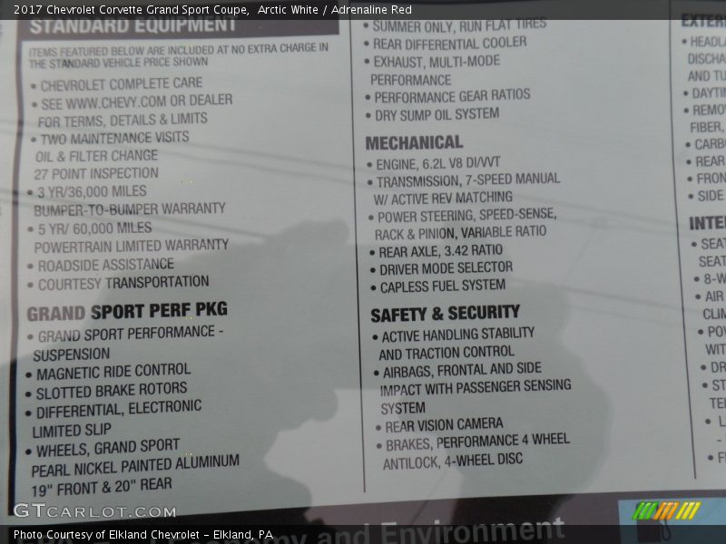  2017 Corvette Grand Sport Coupe Window Sticker