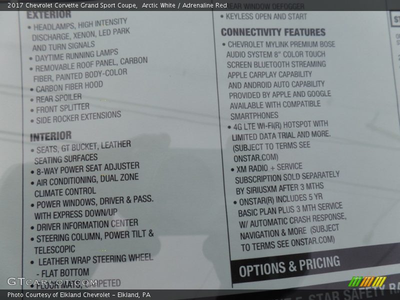  2017 Corvette Grand Sport Coupe Window Sticker