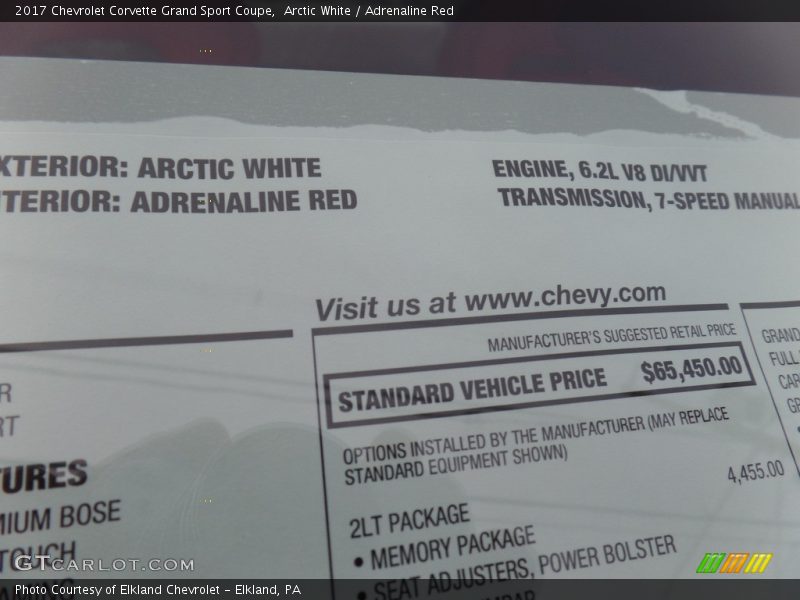  2017 Corvette Grand Sport Coupe Window Sticker