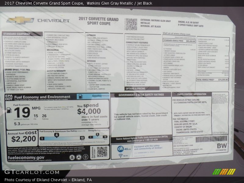 Watkins Glen Gray Metallic / Jet Black 2017 Chevrolet Corvette Grand Sport Coupe
