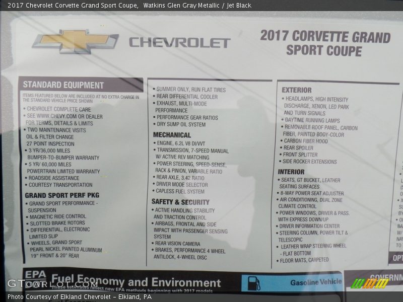  2017 Corvette Grand Sport Coupe Window Sticker