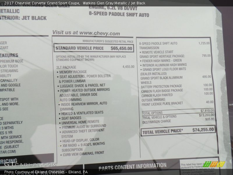  2017 Corvette Grand Sport Coupe Window Sticker