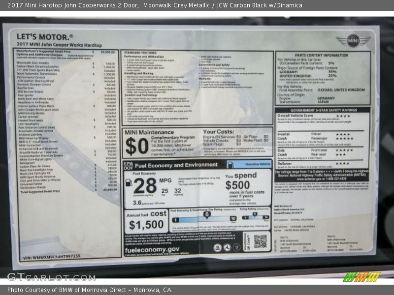  2017 Hardtop John Cooperworks 2 Door Window Sticker