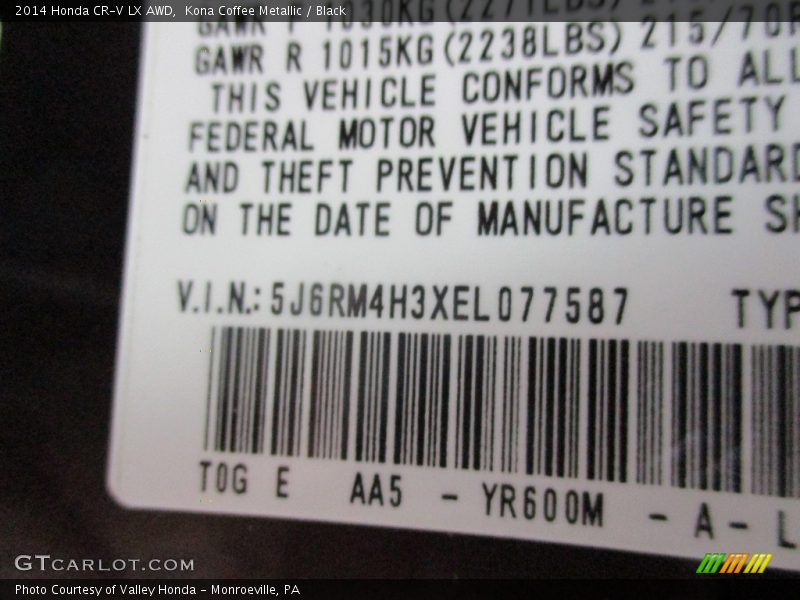 Kona Coffee Metallic / Black 2014 Honda CR-V LX AWD