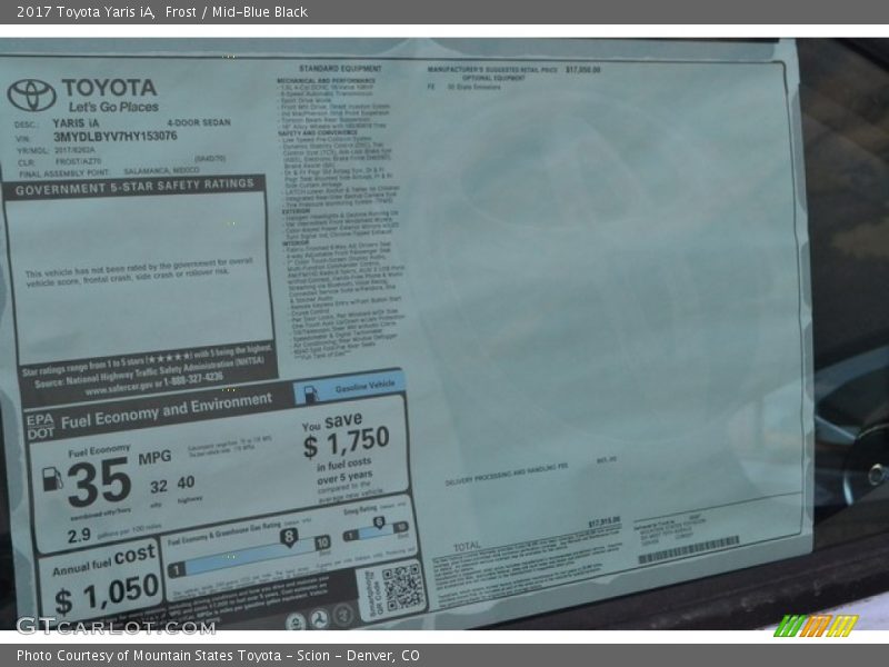 Frost / Mid-Blue Black 2017 Toyota Yaris iA